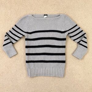 J. Crew Gray and Black Striped Cotton Sweater